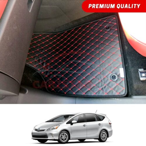 Toyota Prius Alpha Flat Style 7D Floor Mats Black With Red Stitch 2009-14