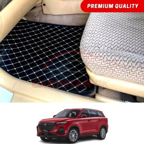 Changan Oshan X7 Flat Style 7D Floor Mats Black With Beige Stitch