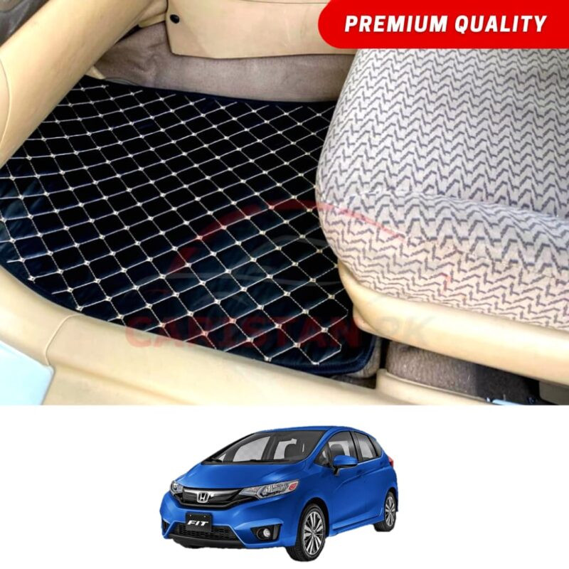 Honda Fit Flat Style 7D Floor Mats Black With Beige Stitch
