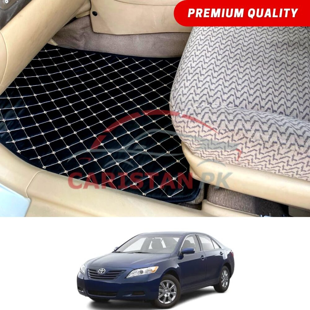 Toyota Camry Flat Style 7D Floor Mats Black With Beige Stitch 2006-11