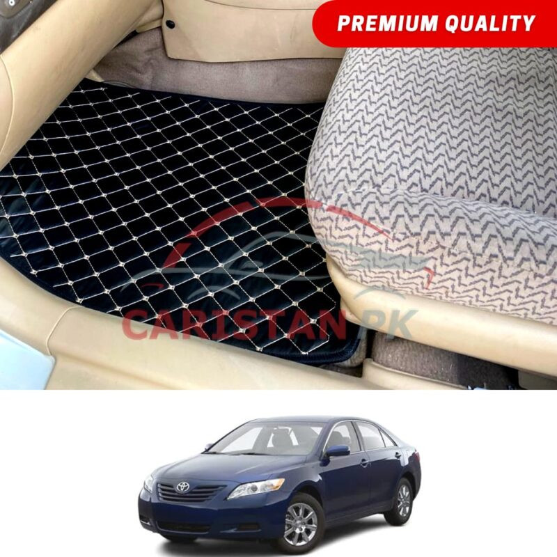 Toyota Camry Flat Style 7D Floor Mats Black With Beige Stitch 2006-11