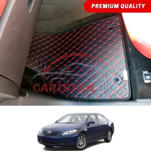 Toyota Camry Flat Style 7D Floor Mats Black With Red Stitch 2006-11