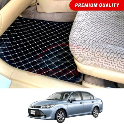 Toyota Corolla Axio Flat Style 7D Floor Mats Black With Beige Stitch 2014-25