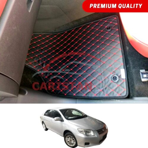 Toyota Corolla Axio Flat Style 7D Floor Mats Black With Red Stitch 2006-12