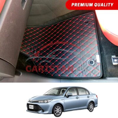 Toyota Corolla Axio Flat Style 7D Floor Mats Black With Red Stitch 2014-25