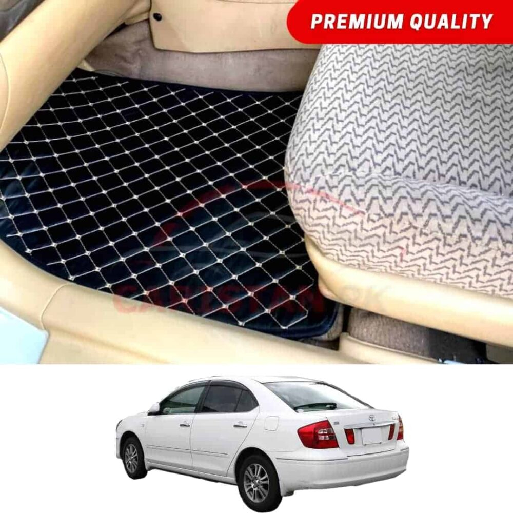 Toyota Premio Flat Style 7D Floor Mats Black With Beige Stitch 2002-06