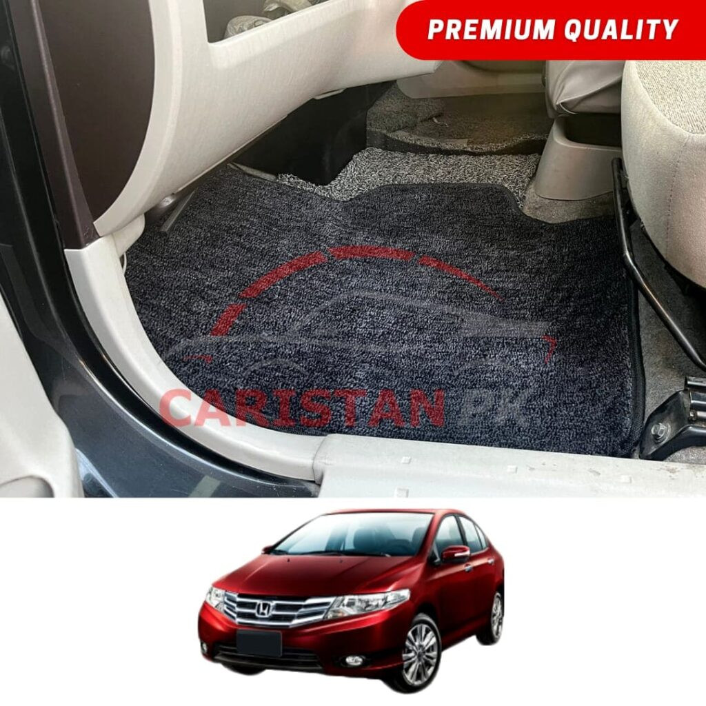 Honda City Premium Carpet Floor Mats Black Grey 2009-21 Honda City Premium Carpet Floor Mats Black Grey 2009-21
