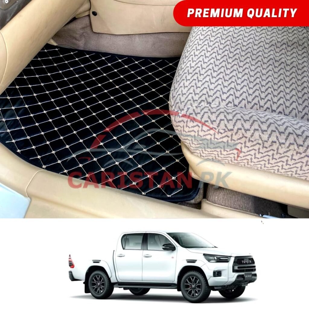 Toyota Hilux Revo Rocco Flat Style 7D Floor Mats Black With Beige Stitch
