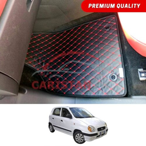 Hyundai Santro Flat Style 7D Floor Mats Black With Red Stitch