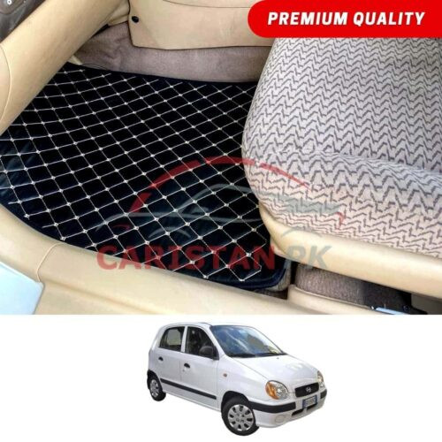 Hyundai Santro Flat Style 7D Floor Mats Black With Beige Stitch