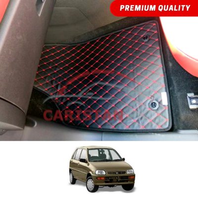 Daihatsu Cuore Flat Style 7D Floor Mats Black With Red Stitch