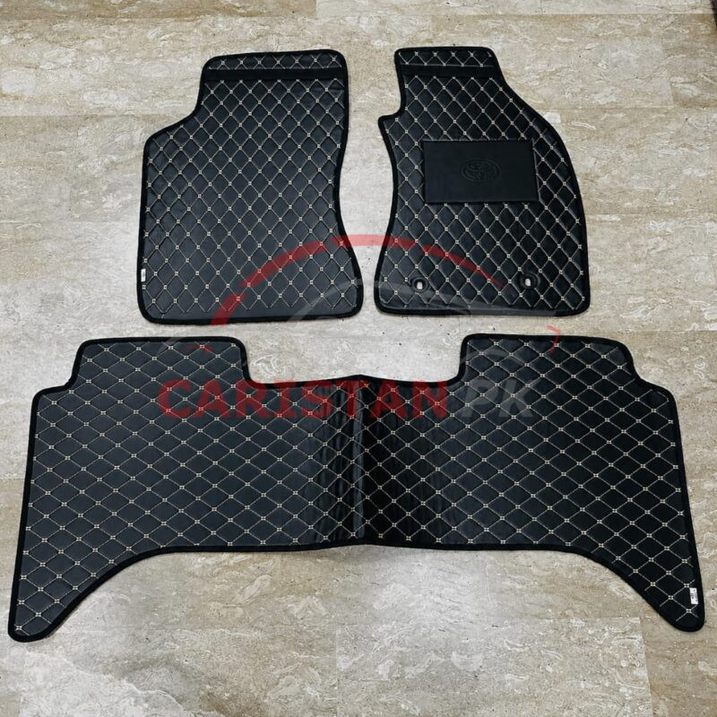 Toyota Hilux Revo Rocco Flat Style 7D Floor Mats Black With Beige Stitch 2