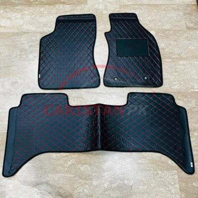 Toyota Hilux Revo Rocco Flat Style 7D Floor Mats Black With Red Stitch 2