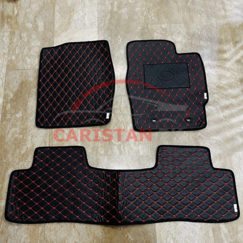 Daihatsu Mira Flat Style 7D Floor Mats Black With Red Stitch 2017-23 2
