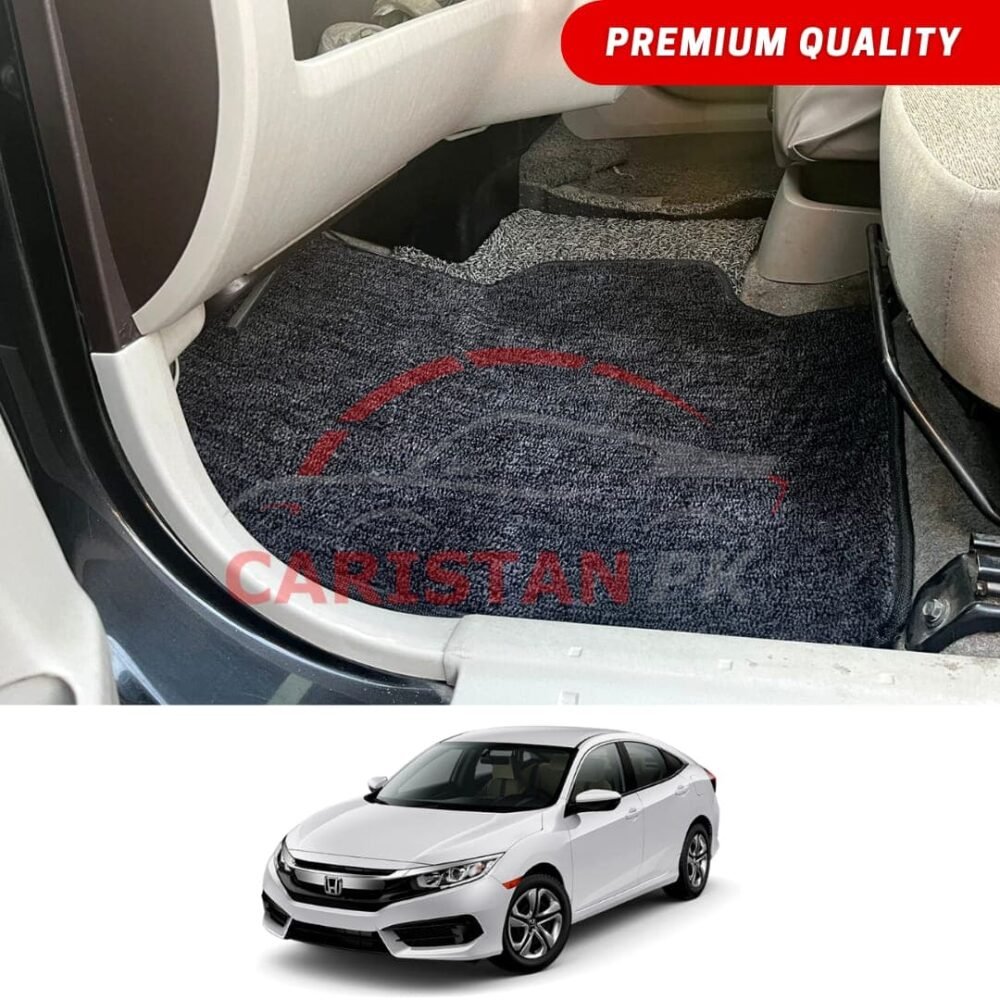Honda Civic Premium Carpet Floor Mats Black Grey 2016-21 Honda Civic Premium Carpet Floor Mats Black Grey 2016-21