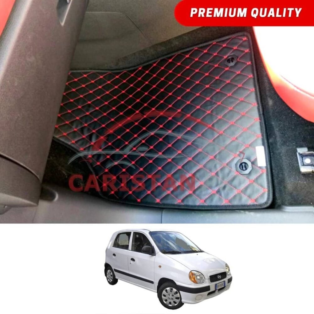 Hyundai Santro Flat Style 7D Floor Mats Black With Red Stitch