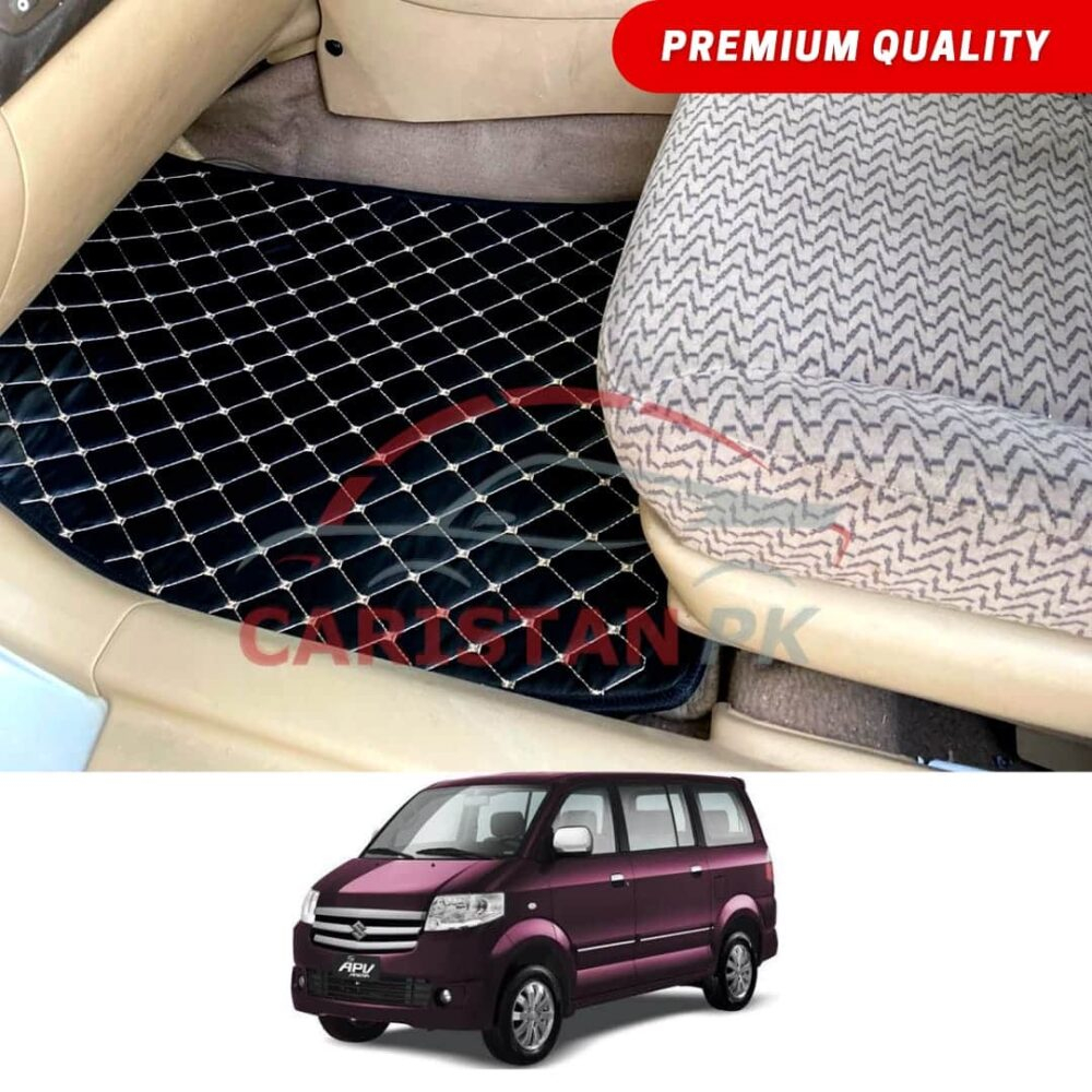 Suzuki APV Flat Style 7D Floor Mats Black With Beige Stitch