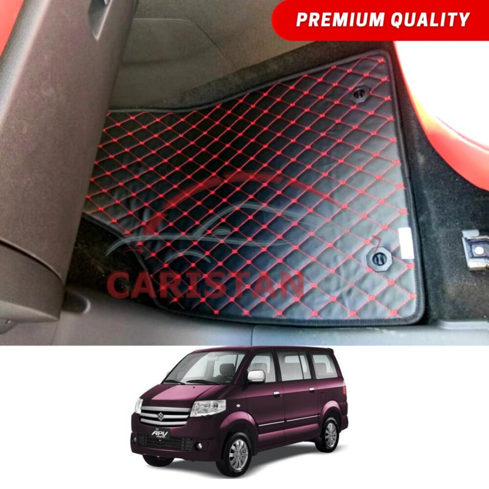 Suzuki APV Flat Style 7D Floor Mats Black With Red Stitch