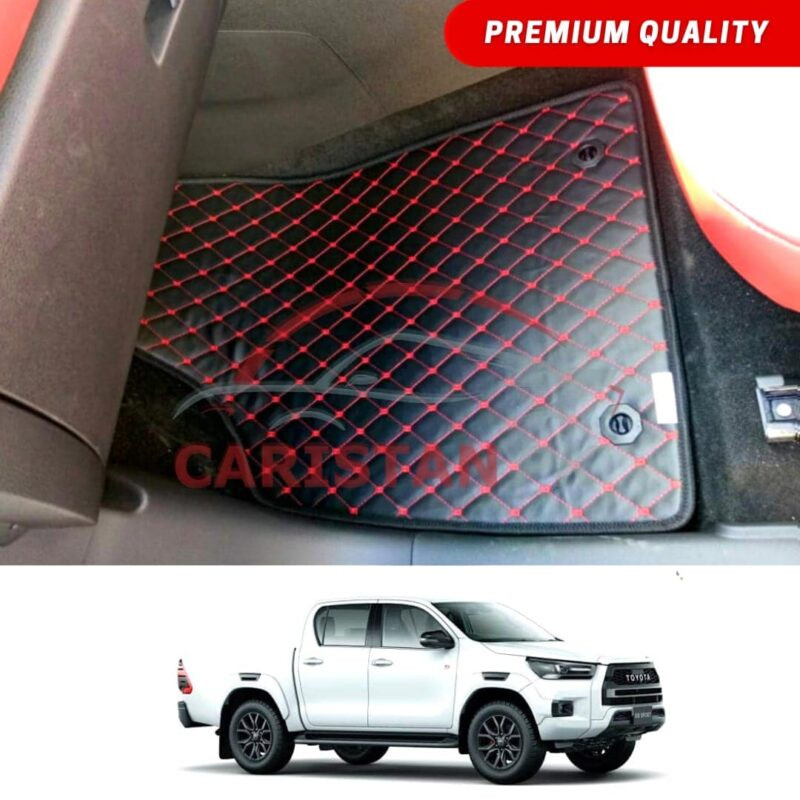 Toyota Hilux Revo Rocco Flat Style 7D Floor Mats Black With Red Stitch Toyota Hilux Revo Rocco Flat Style 7D Floor Mats Black With Red Stitch