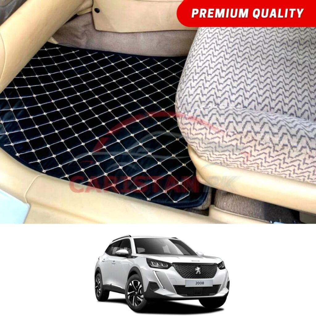 Peugeot 2008 Allure Flat Style 7D Floor Mats Black With Beige Stitch