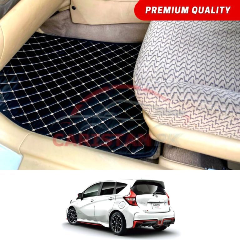 Nissan Note Flat Style 7D Floor Mats Black With Beige Stitch