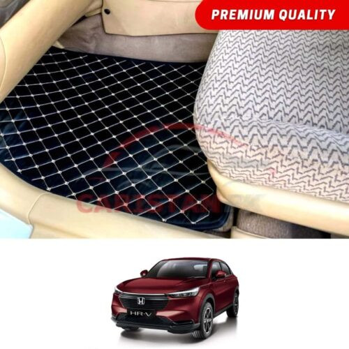 Honda HRV Flat Style 7D Floor Mats Black With Beige Stitch