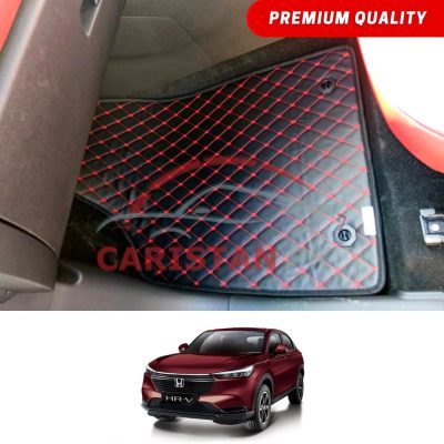 Honda HRV Flat Style 7D Floor Mats Black With Red Stitch