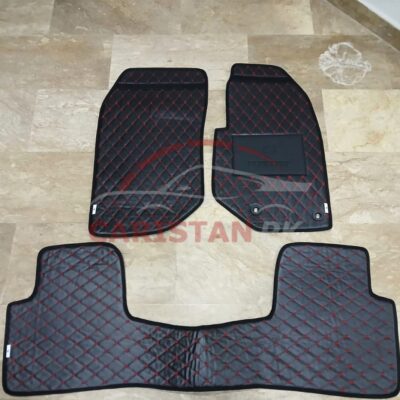 Peugeot 2008 Active Flat Style 7D Floor Mats Black With Red Stitch