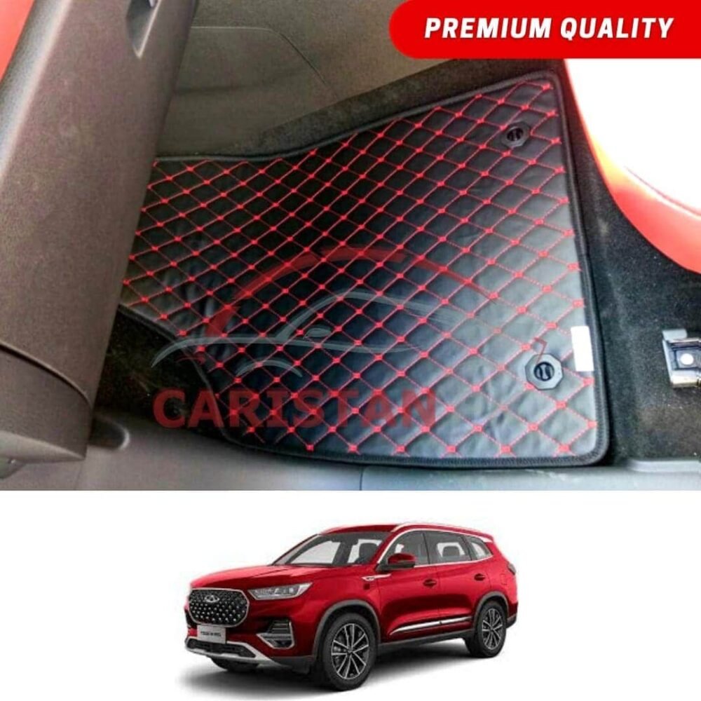 Chery Tiggo 8 Pro Flat Style 7D Floor Mats Black With Red Stitch