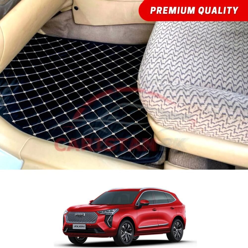 Haval Jolion Flat Style 7D Floor Mats Black With Beige Stitch
