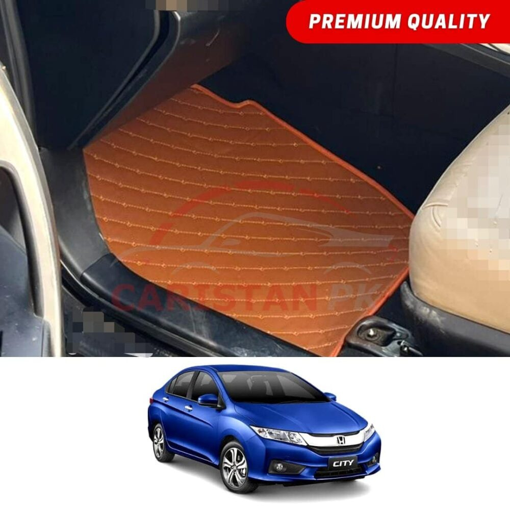 Honda City New Shape Flat Style 7D Floor Mats Royal Orange