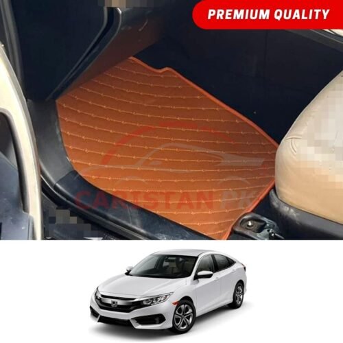 Honda Civic Flat Style 7D Floor Mats Royal Orange 2016-21