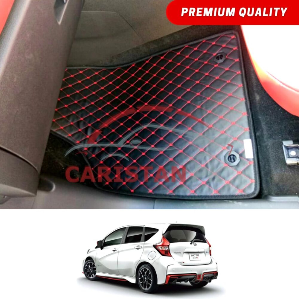 Nissan Note Flat Style 7D Floor Mats Black With Red Stitch