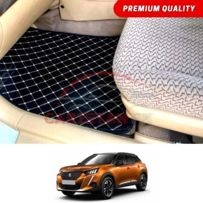 Peugeot 2008 Active Flat Style 7D Floor Mats Black With Beige Stitch