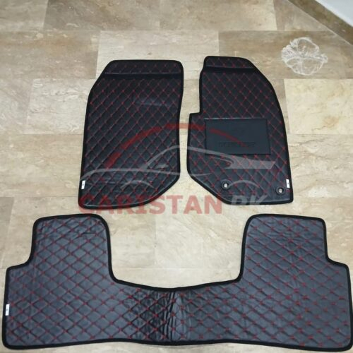 Peugeot 2008 Active Flat Style 7D Floor Mats Black With Red Stitch 1