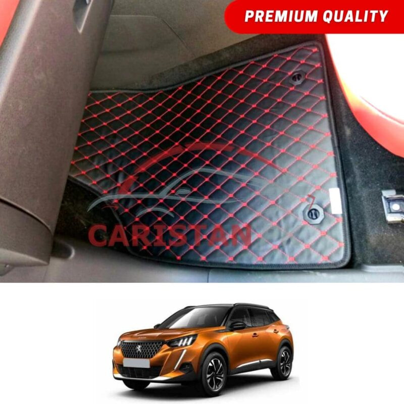 Peugeot 2008 Active Flat Style 7D Floor Mats Black With Red Stitch Peugeot 2008 Active Flat Style 7D Floor Mats Black With Red Stitch