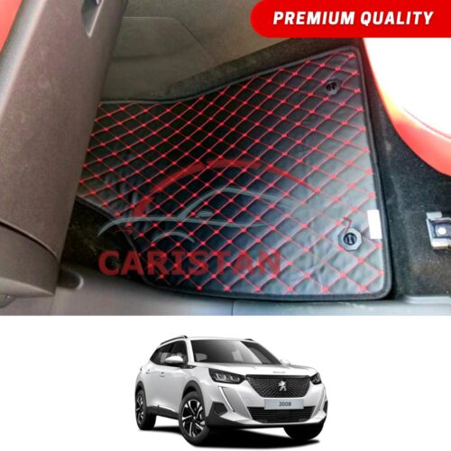 Peugeot 2008 Allure Flat Style 7D Floor Mats Black With Red Stitch