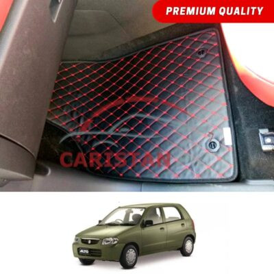 Suzuki Alto Flat Style 7D Floor Mats Black With Red Stitch 2000-08