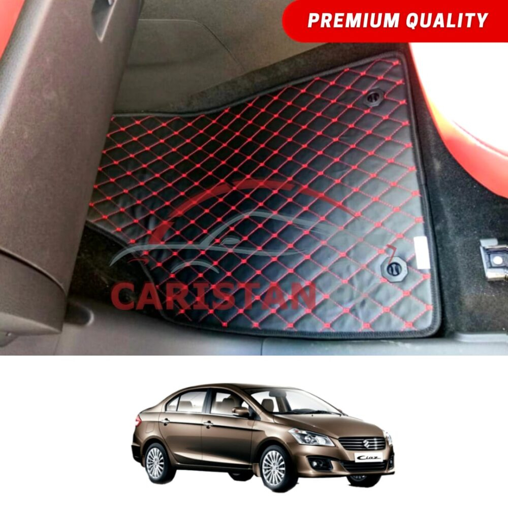 Suzuki Ciaz Flat Style 7D Floor Mats Black With Red Stitch