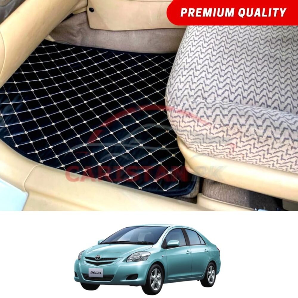 Toyota Belta Flat Style 7D Floor Mats Black With Beige Stitch 2006-15 Toyota Belta Flat Style 7D Floor Mats Black With Beige Stitch 2006-15