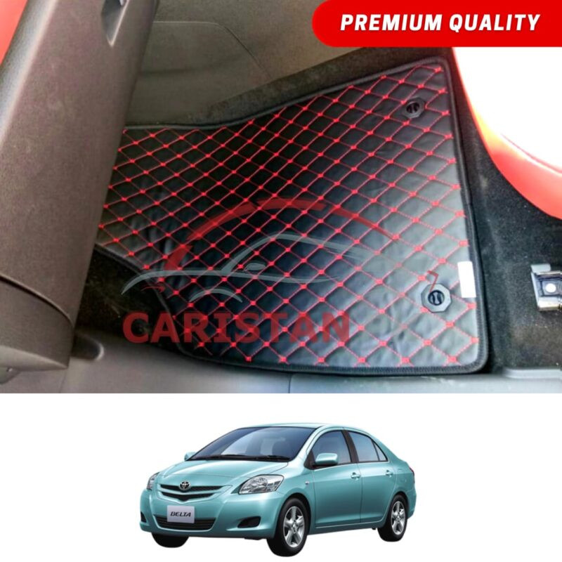 Toyota Belta Flat Style 7D Floor Mats Black With Red Stitch 2006-15 Model Toyota Belta Flat Style 7D Floor Mats Black With Red Stitch 2006-15 Model