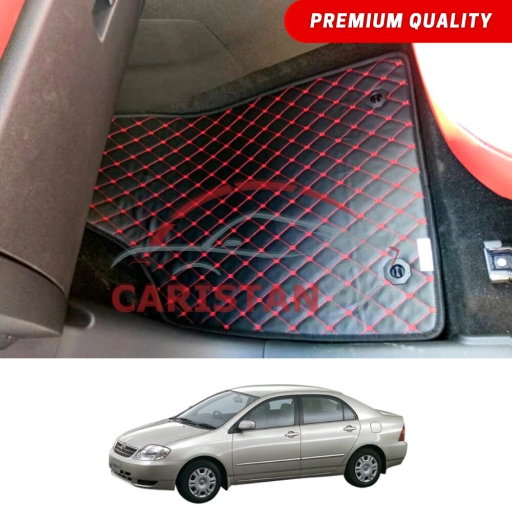 Toyota Corolla X Flat Style 7D Floor Mats Black With Red Stitch 2002-05 Toyota Corolla X Flat Style 7D Floor Mats Black With Red Stitch 2002-05
