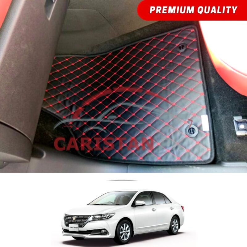 Toyota Premio Flat Style 7D Floor Mats Black With Red Stitch 2016-20 Toyota Premio Flat Style 7D Floor Mats Black With Red Stitch 2016-20