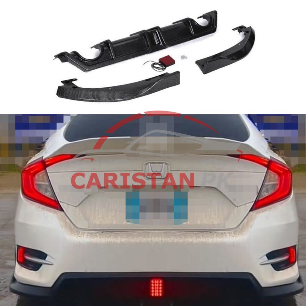 Honda Civic X Rear Bumper Diffuser With Square Light 2016-21 Honda Civic X Rear Bumper Diffuser With Square Light 2016-21