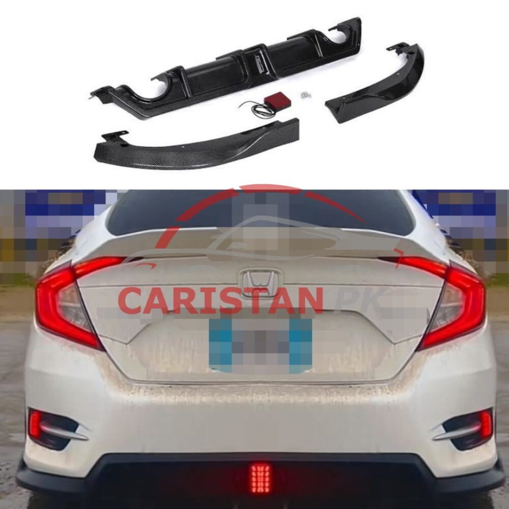Honda Civic X Rear Bumper Diffuser With Square Light 2016-21