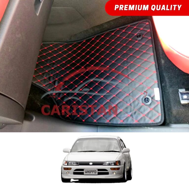 Toyota Corolla Indus Flat Style 7D Floor Mats Black With Red Stitch