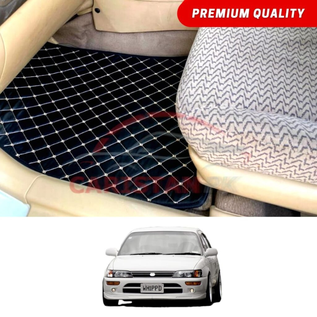Toyota Corolla Indus Flat Style 7D Floor Mats Black With Beige Stitch Toyota Corolla Indus Flat Style 7D Floor Mats Black With Beige Stitch