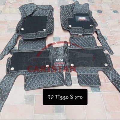Chery Tiggo 8 Pro Premium 9D Floor Mats Black With Orange Stitch