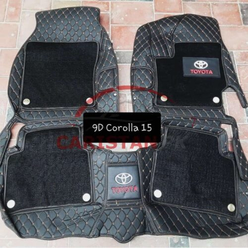 Toyota Corolla Premium 9D Floor Mats Black With Orange Stitch 2014-24 1