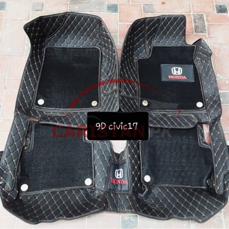 Honda Civic Premium 9D Floor Mats Black With Orange Stitch 2016-21 Model 1